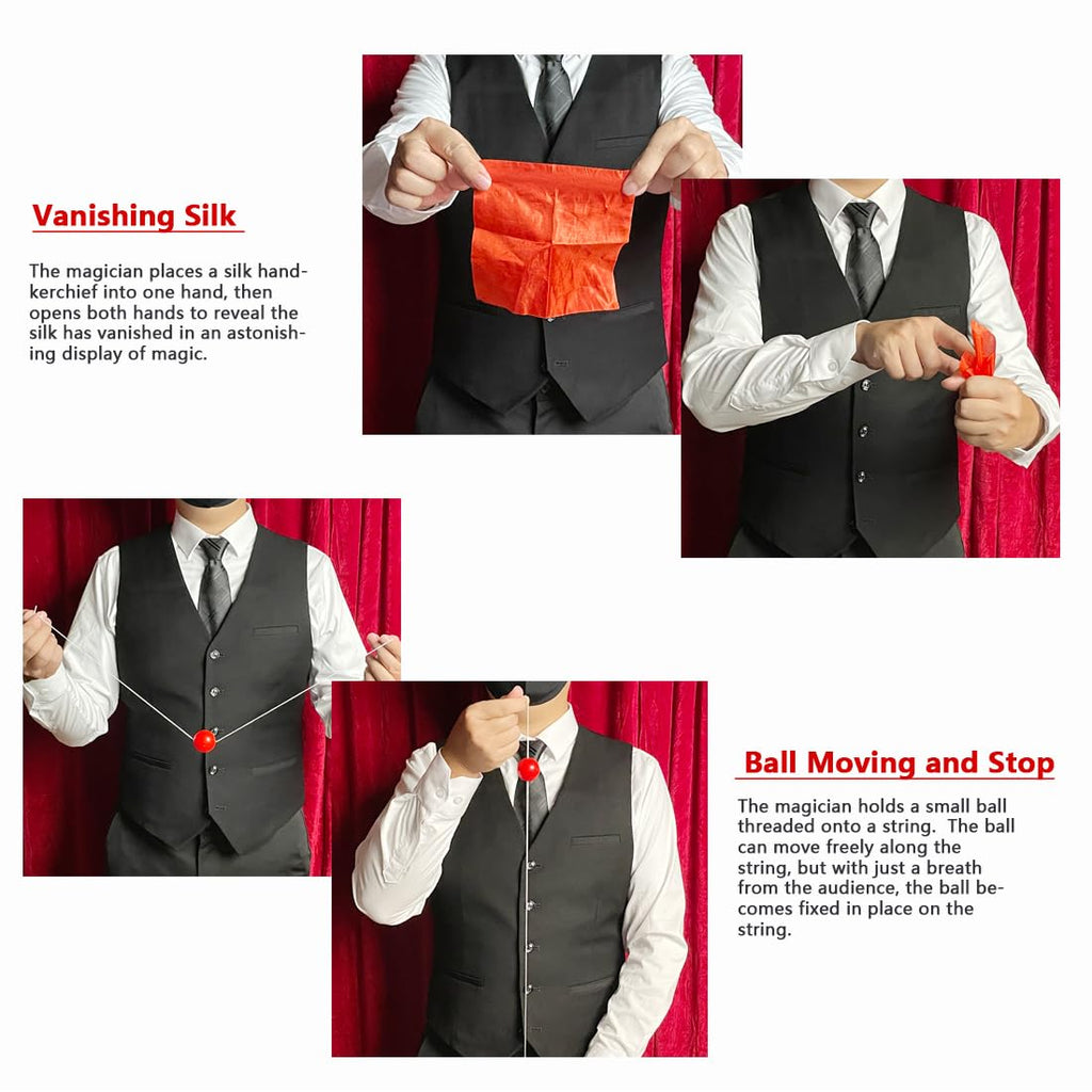 Xfunjoin 6Pcs Magic Trick Set: Stage Performance Kit with Change Bag & Silks | Beginner-Friendly
