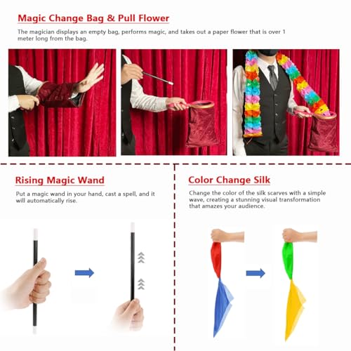 Xfunjoin 6Pcs Magic Trick Set: Stage Performance Kit with Change Bag & Silks | Beginner-Friendly