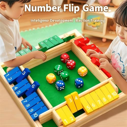XiangAi Shut The Box Game – 4-Player Wooden Dice Board with Felt Surface, Educational Math Puzzle for Family Game Night