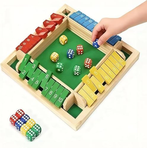 XiangAi Shut The Box Game – 4-Player Wooden Dice Board with Felt Surface, Educational Math Puzzle for Family Game Night