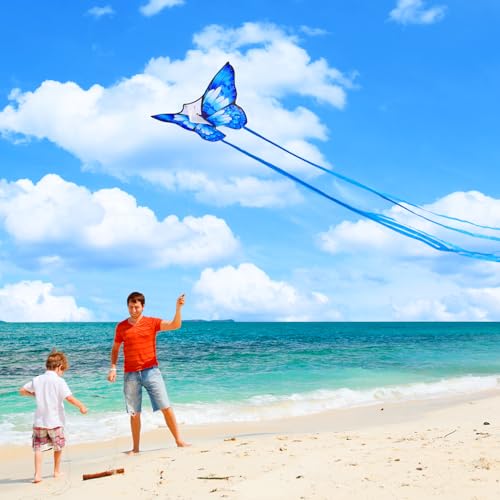 Xida Butterfly Kite for Kids & Adults – Easy to Fly Dual Kite Set with 300ft Handle, Yellow & Green