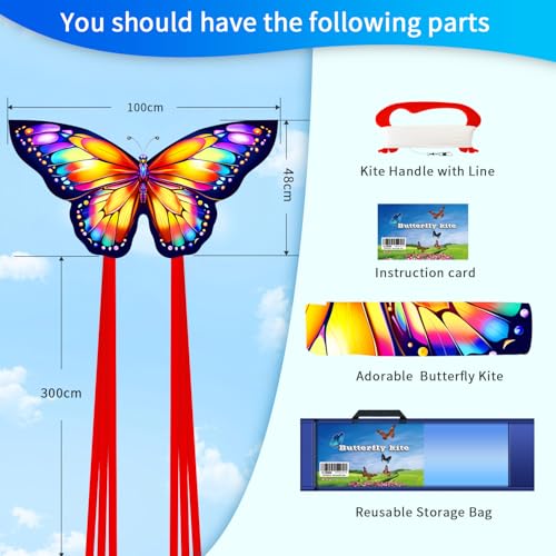Xida Butterfly Kite for Kids & Adults – Easy to Fly Dual Kite Set with 300ft Handle, Yellow & Green