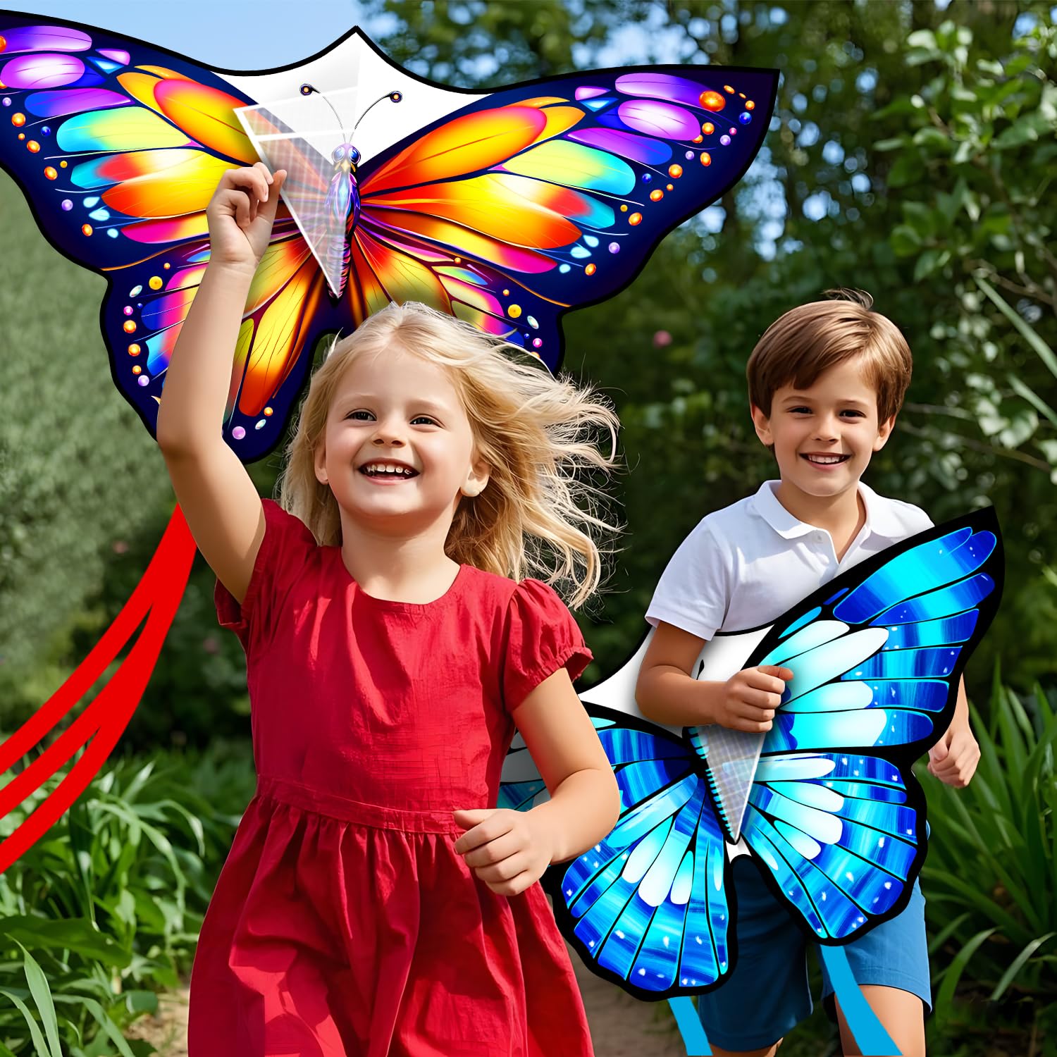 Xida Butterfly Kite for Kids & Adults – Easy to Fly Dual Kite Set with 300ft Handle, Yellow & Green