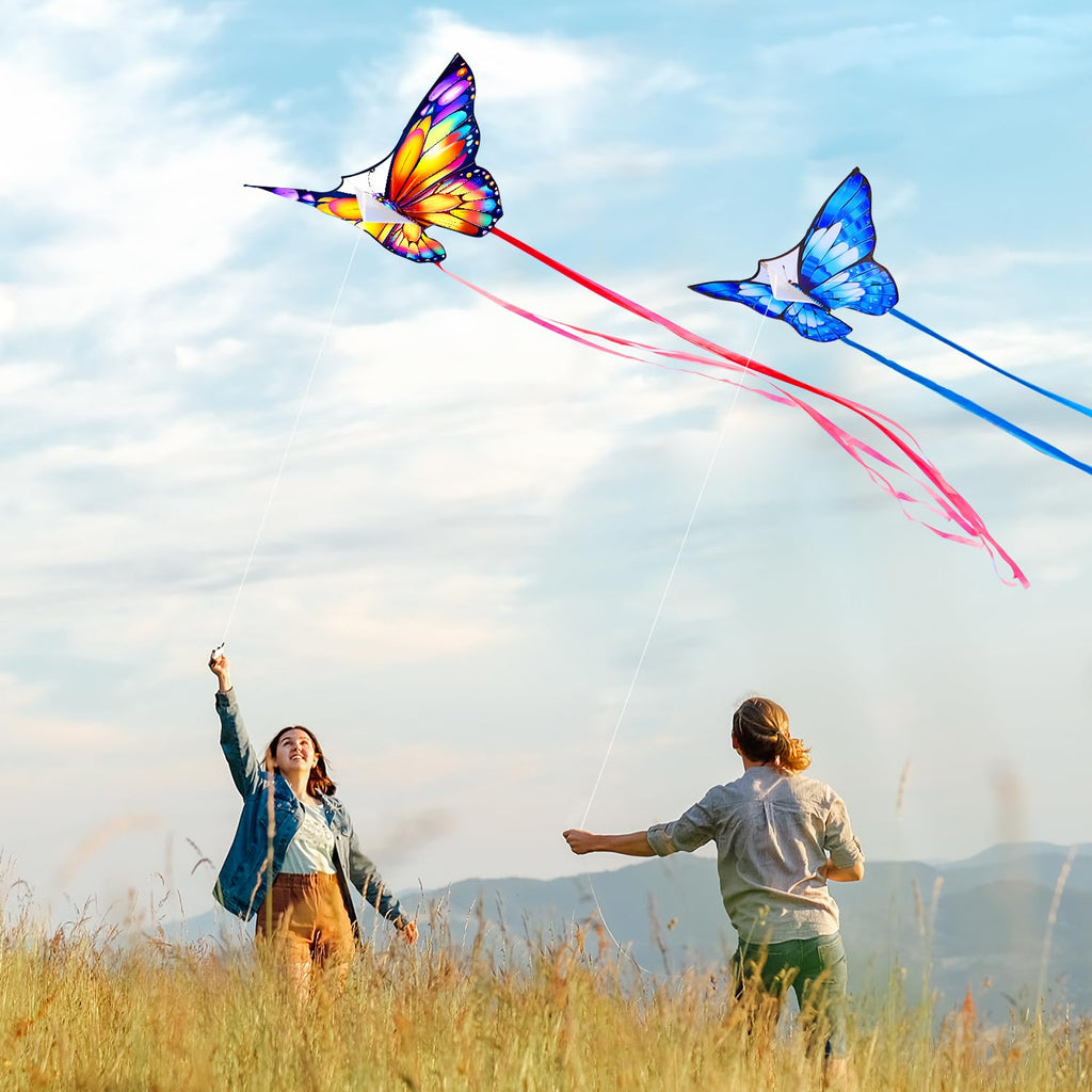 Xida Butterfly Kite for Kids & Adults – Easy to Fly Dual Kite Set with 300ft Handle, Yellow & Green
