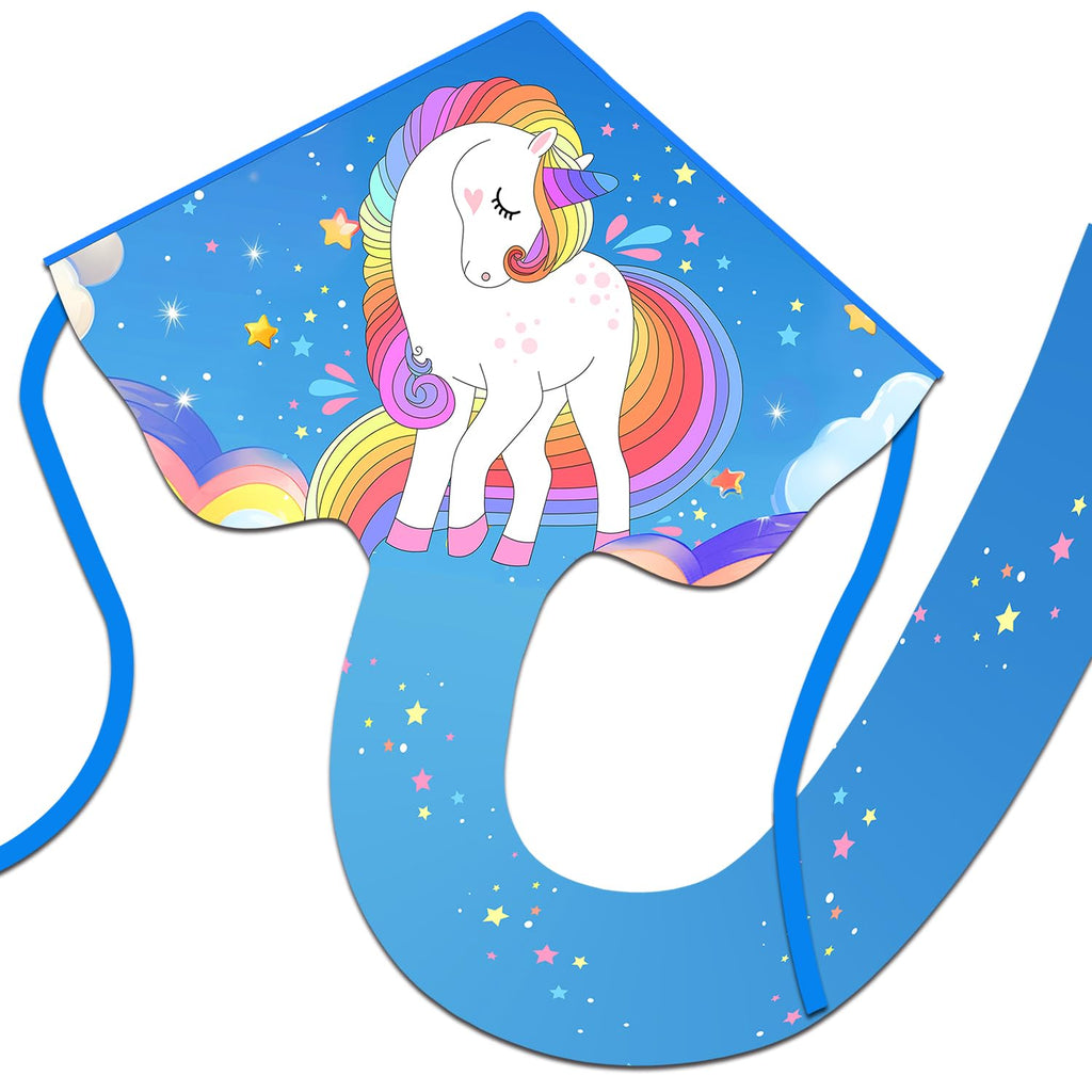 Xida Kite White Unicorn - Large Easy-to-Fly Kite for Kids Ages 4-8 and Adults