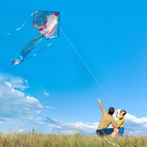 Xida Kite White Unicorn - Large Easy-to-Fly Kite for Kids Ages 4-8 and Adults