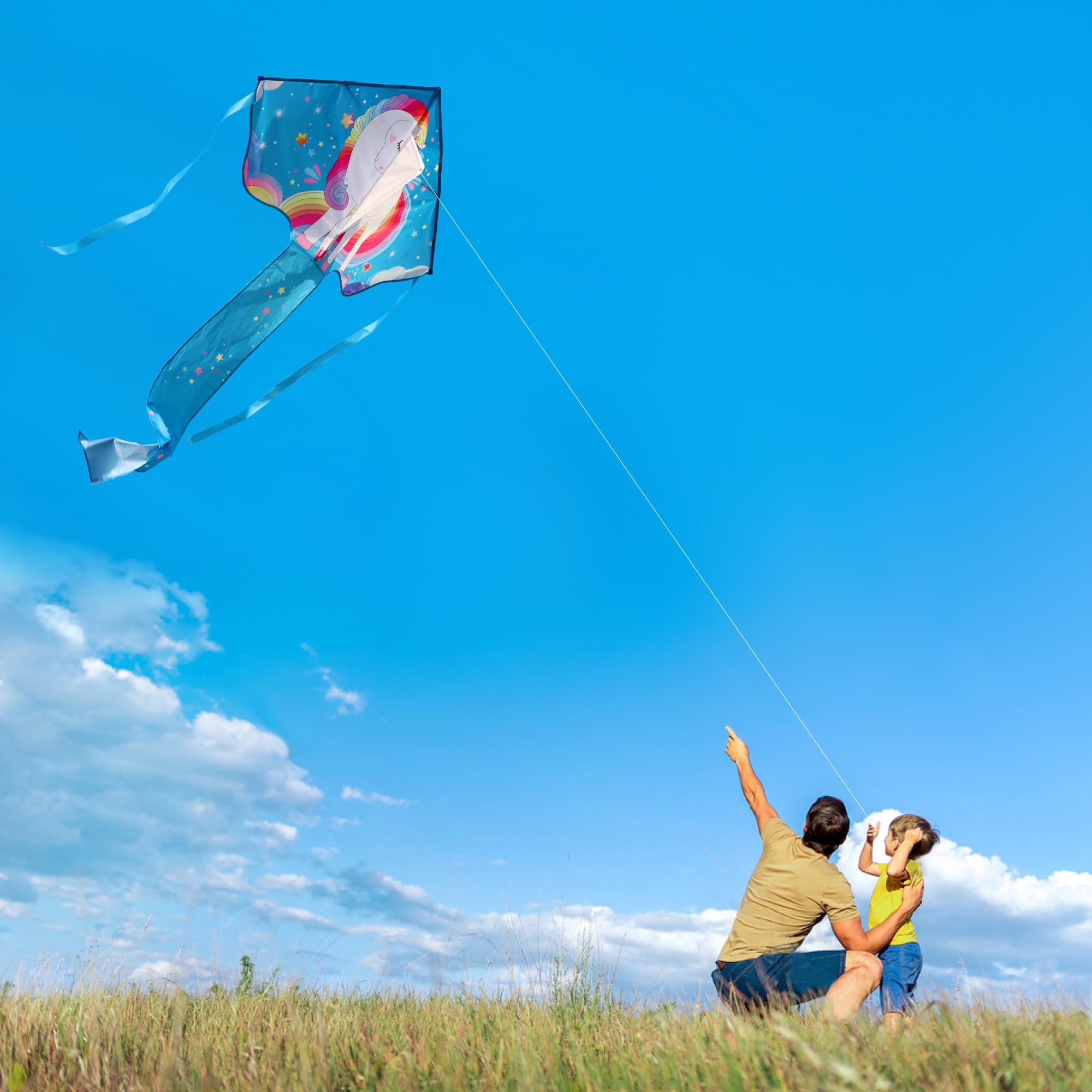 Xida Kite White Unicorn - Large Easy-to-Fly Kite for Kids Ages 4-8 and Adults