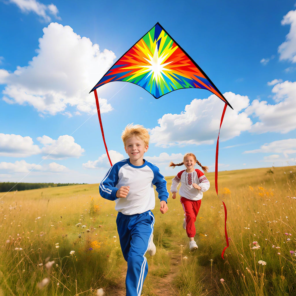 Xida Large Delta Kite for Kids and Adults – Easy to Fly Rainbow Kite with Lightning Design