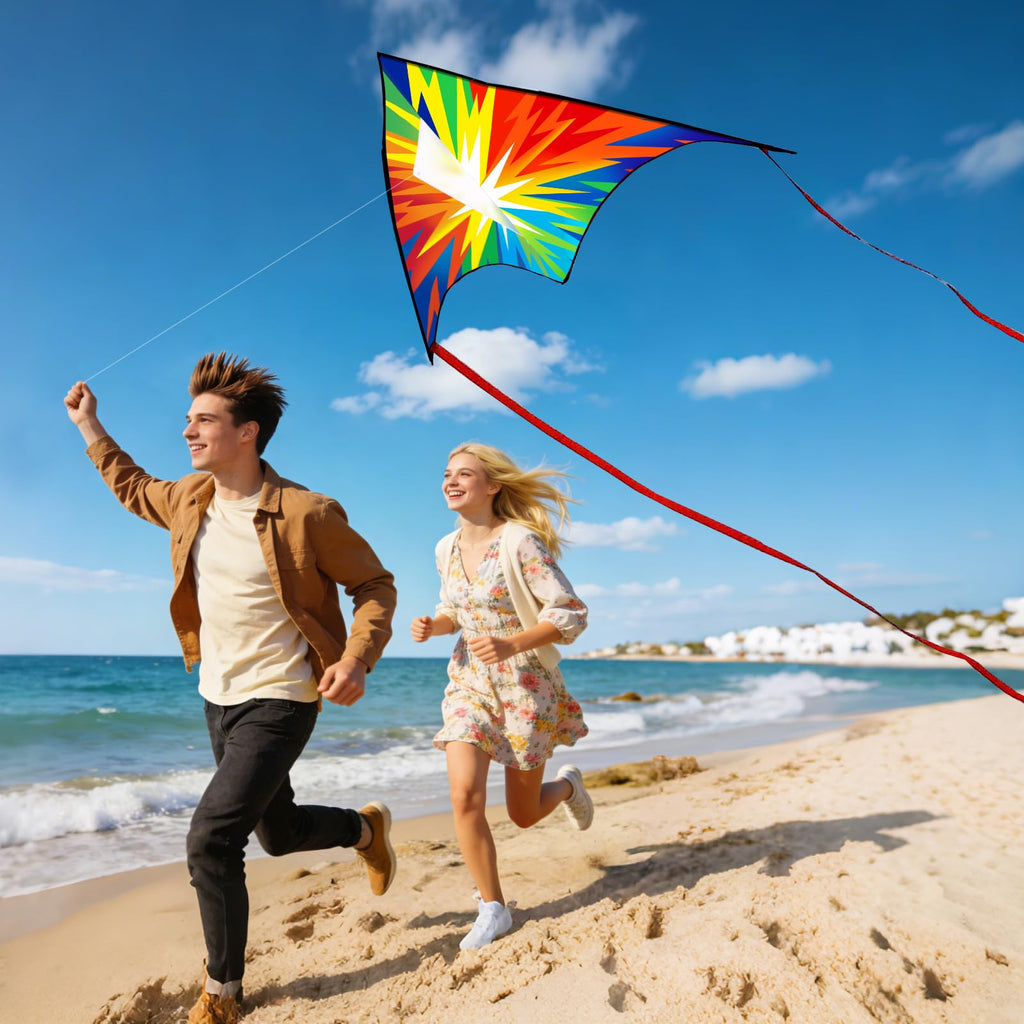 Xida Large Delta Kite for Kids and Adults – Easy to Fly Rainbow Kite with Lightning Design