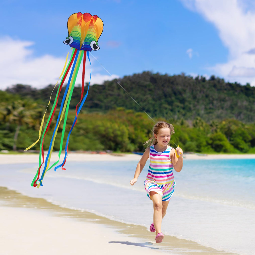 Xida Octopus Kite for Kids and Adults – Rainbow Frameless Soft Kite with 200ft Line