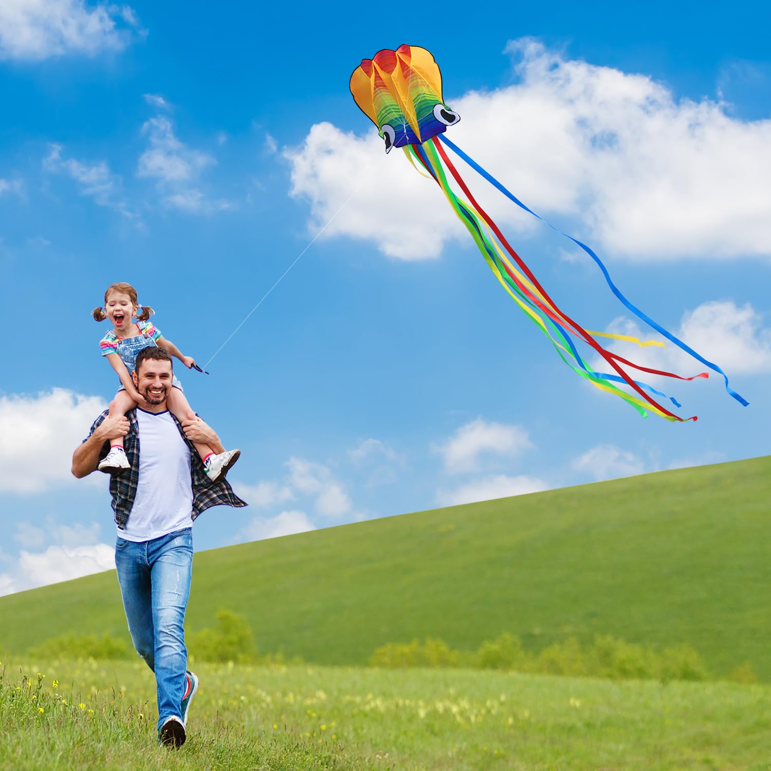 Xida Octopus Kite for Kids and Adults – Rainbow Frameless Soft Kite with 200ft Line