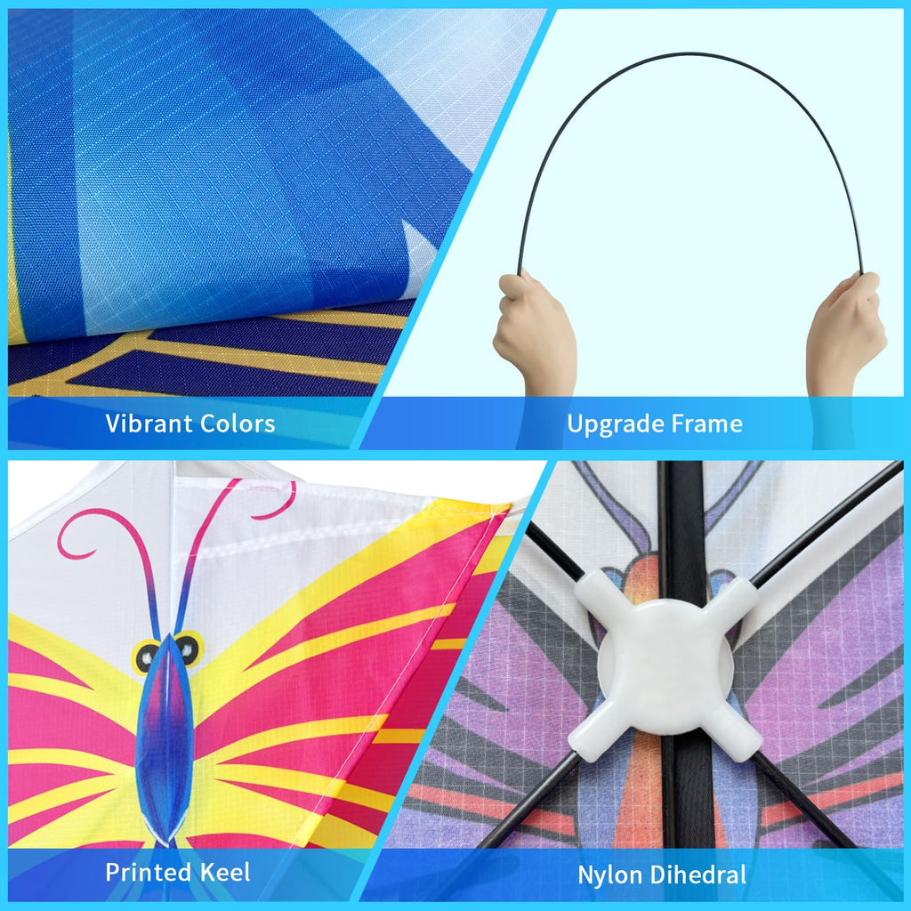 Xida Pink Butterfly Kite – Easy-to-Fly Large Kite with 300ft Handle for Kids & Adults