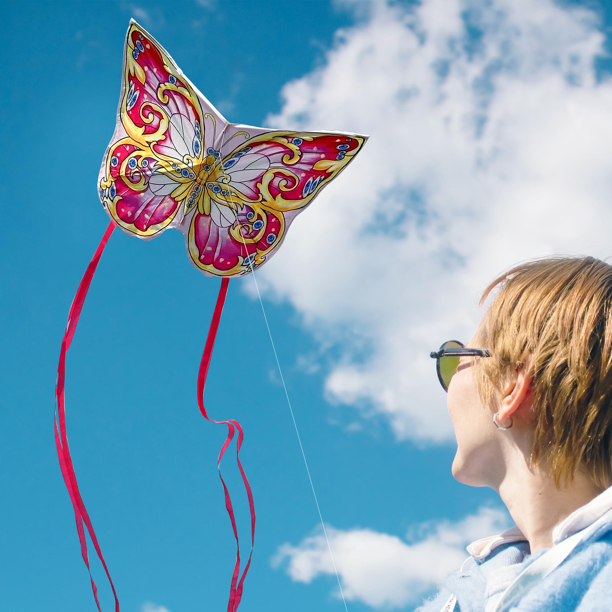 Xida Pink Butterfly Kite – Easy-to-Fly Large Kite with 300ft Handle for Kids & Adults