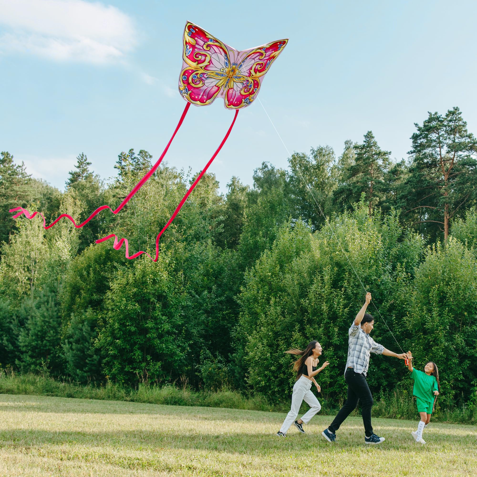 Xida Pink Butterfly Kite – Easy-to-Fly Large Kite with 300ft Handle for Kids & Adults