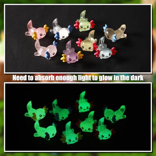 XIHIRCD 48-Piece Mini Resin Axolotl Figurines – 3 Styles (Luminous, Glitter, Solid) for DIY, Garden, Dollhouse Decor