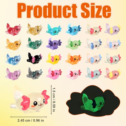 XIHIRCD 48-Piece Mini Resin Axolotl Figurines – 3 Styles (Luminous, Glitter, Solid) for DIY, Garden, Dollhouse Decor