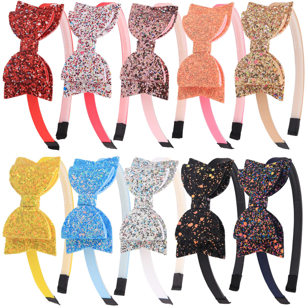 XIMA Glitter Bow Headbands 10-Pack – Sparkly Hair Bands for Girls, Toddlers, Teens