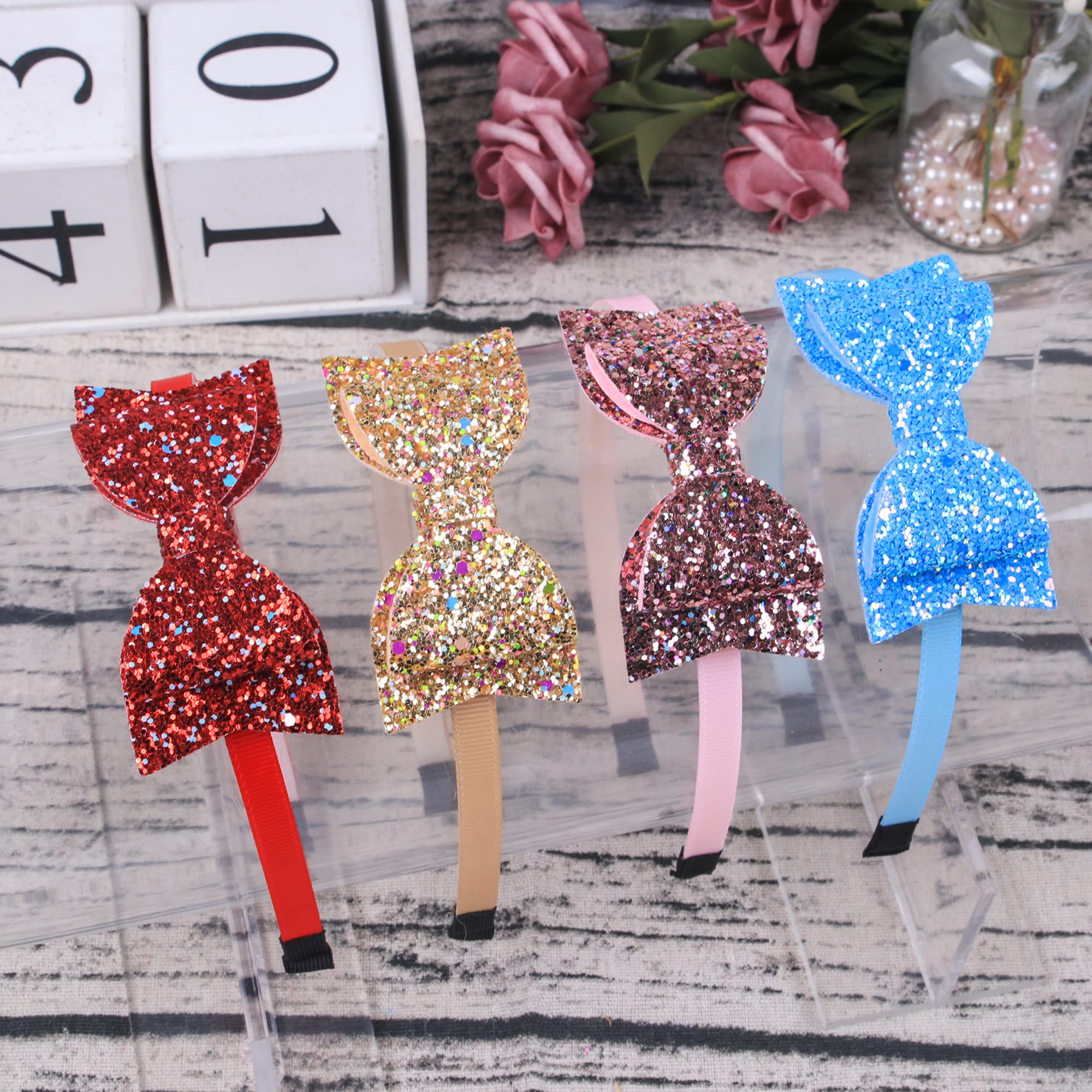 XIMA Glitter Bow Headbands 10-Pack – Sparkly Hair Bands for Girls, Toddlers, Teens