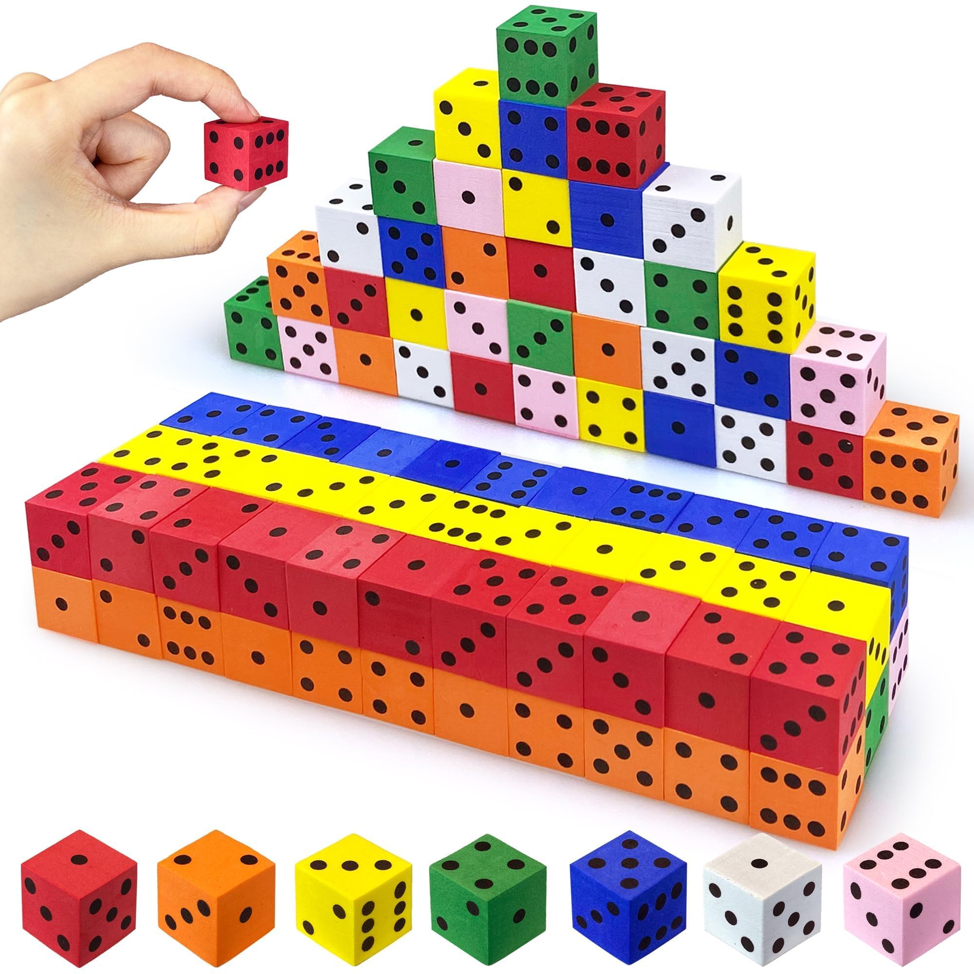 XIPEGPA 110-Piece Foam Dice Set - Small Colorful Number Dice for Math Games, Classroom Educational Toy, Party Favors (0.78 inch)