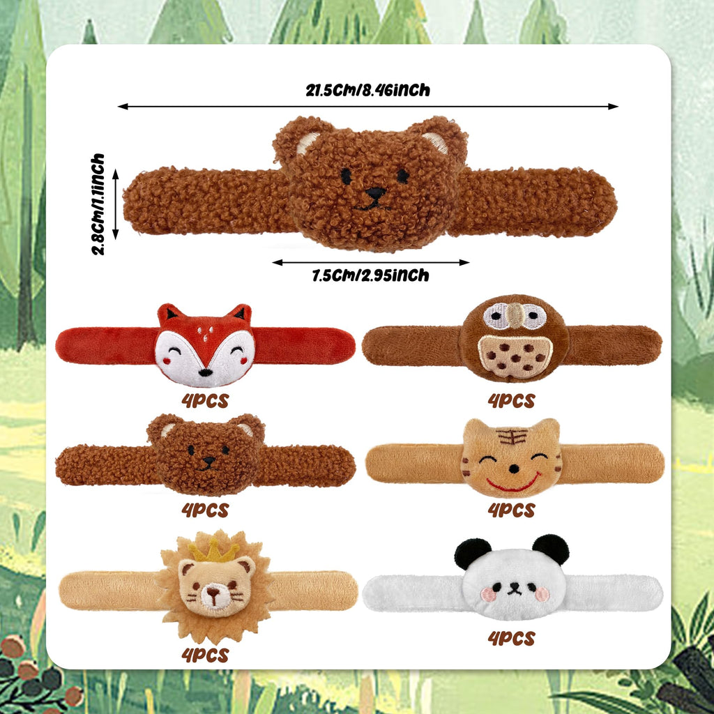 XIPEGPA 12-Pack Plush Animal Slap Bracelets – Cute Stuffed Animal Wrist Toys in 6 Designs for Kids, Party Favors, and Gifts