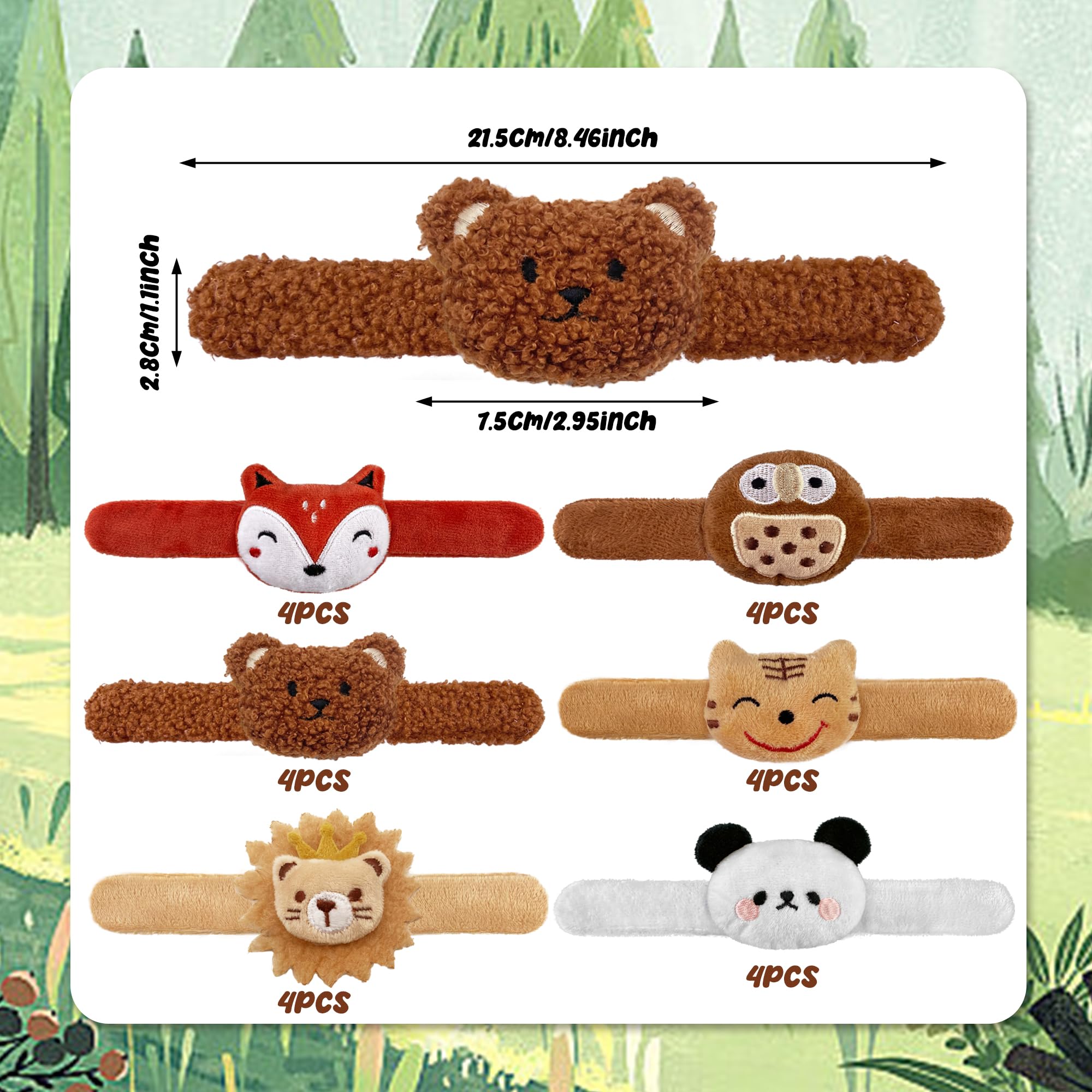 XIPEGPA 12-Pack Plush Animal Slap Bracelets – Cute Stuffed Animal Wrist Toys in 6 Designs for Kids, Party Favors, and Gifts