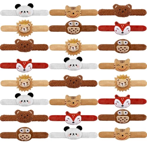 XIPEGPA 12-Pack Plush Animal Slap Bracelets – Cute Stuffed Animal Wrist Toys in 6 Designs for Kids, Party Favors, and Gifts