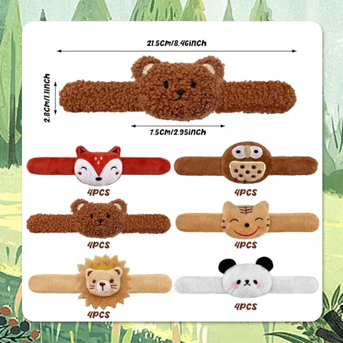XIPEGPA 12-Pack Plush Animal Slap Bracelets – Cute Stuffed Animal Wrist Toys in 6 Designs for Kids, Party Favors, and Gifts