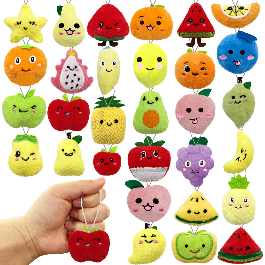 XIPEGPA 30-Piece Mini Fruit Plush Toy Set – Assorted Stuffed Fruits with Keychain Ropes for Party Favors, Easter Egg Stuffers, and Classroom Prizes
