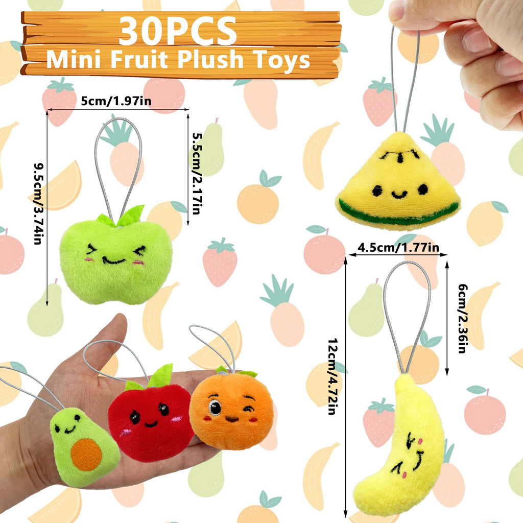 XIPEGPA 30-Piece Mini Fruit Plush Toy Set – Assorted Stuffed Fruits with Keychain Ropes for Party Favors, Easter Egg Stuffers, and Classroom Prizes