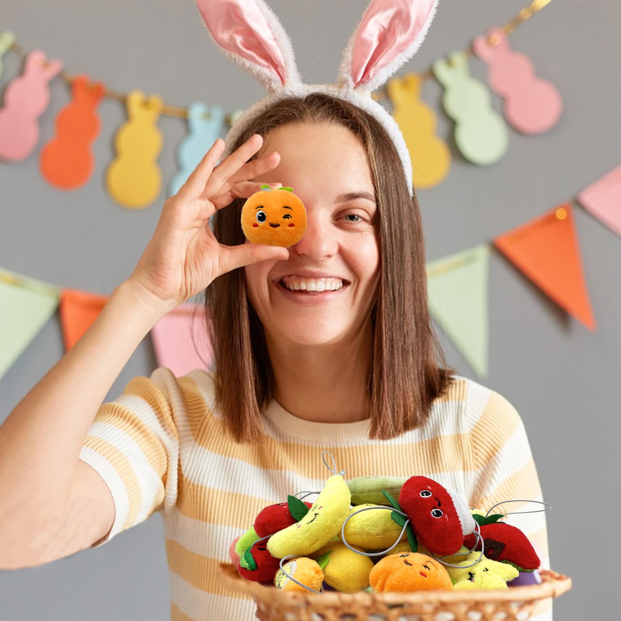 XIPEGPA 30-Piece Mini Fruit Plush Toy Set – Assorted Stuffed Fruits with Keychain Ropes for Party Favors, Easter Egg Stuffers, and Classroom Prizes