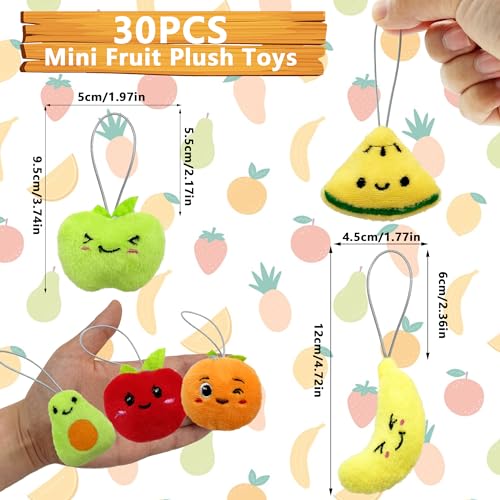 XIPEGPA 30-Piece Mini Fruit Plush Toy Set – Assorted Stuffed Fruits with Keychain Ropes for Party Favors, Easter Egg Stuffers, and Classroom Prizes