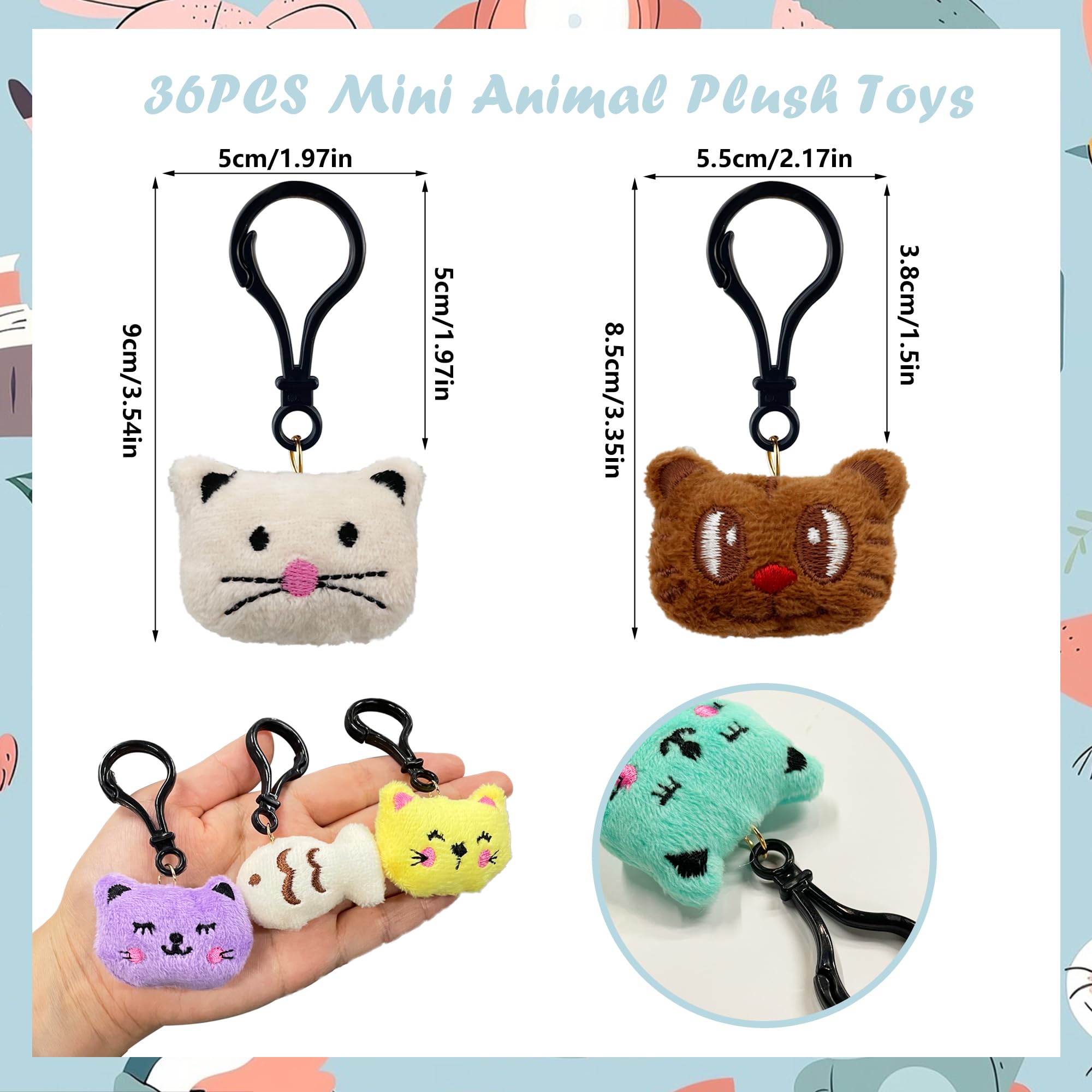 XIPEGPA 36 Assorted Mini Stuffed Animal Keychains – Soft Plush Toys for Goodie Bags, Classroom Rewards, and Easter Egg Fillers