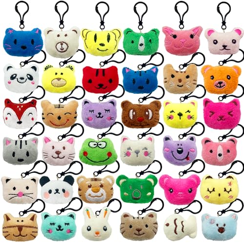 XIPEGPA 36 Assorted Mini Stuffed Animal Keychains – Soft Plush Toys for Goodie Bags, Classroom Rewards, and Easter Egg Fillers