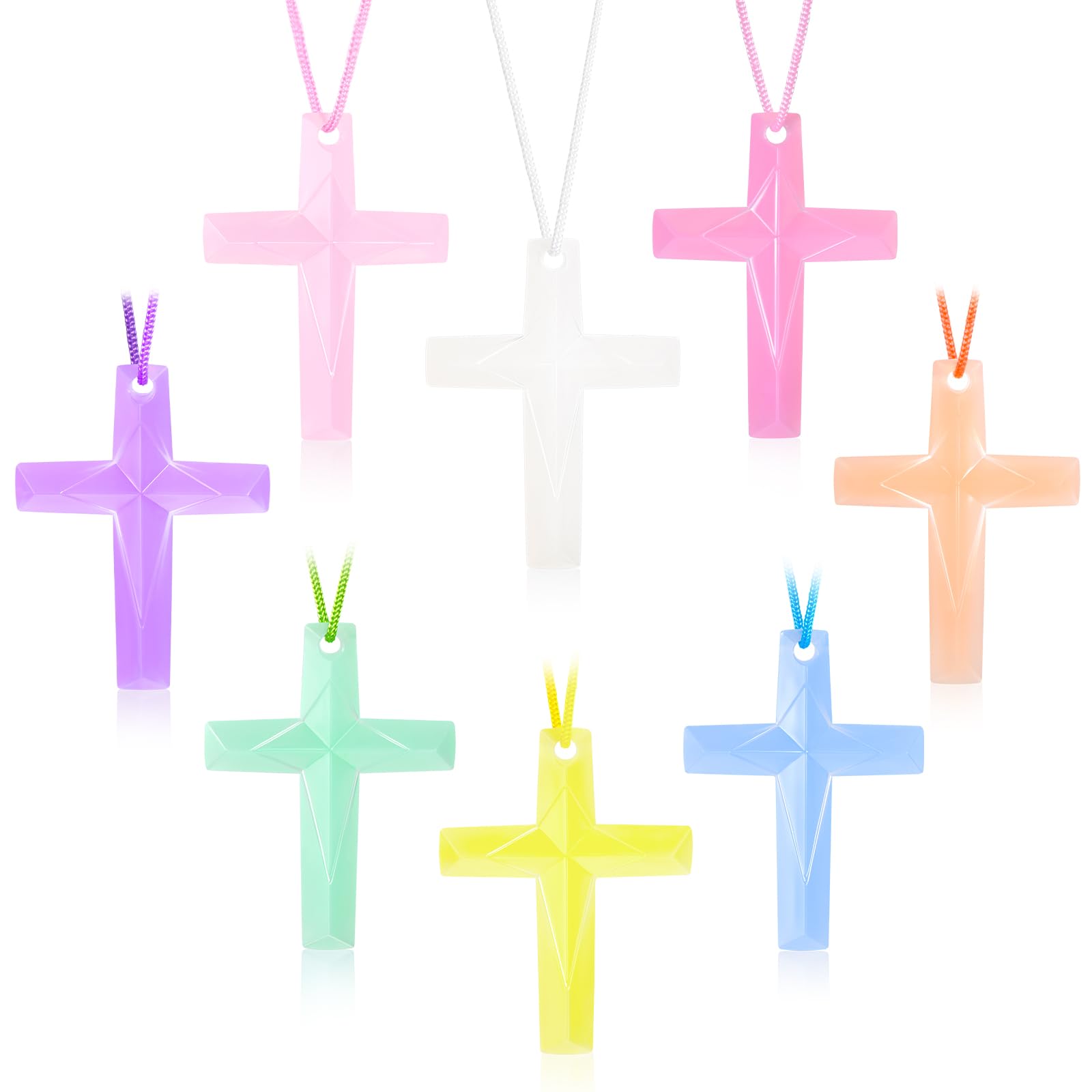 XIPENGKEJI 104 Pack Macaron Crystal Cross Necklaces - Bulk Religious Party Favors for Sunday School, Easter, Christmas