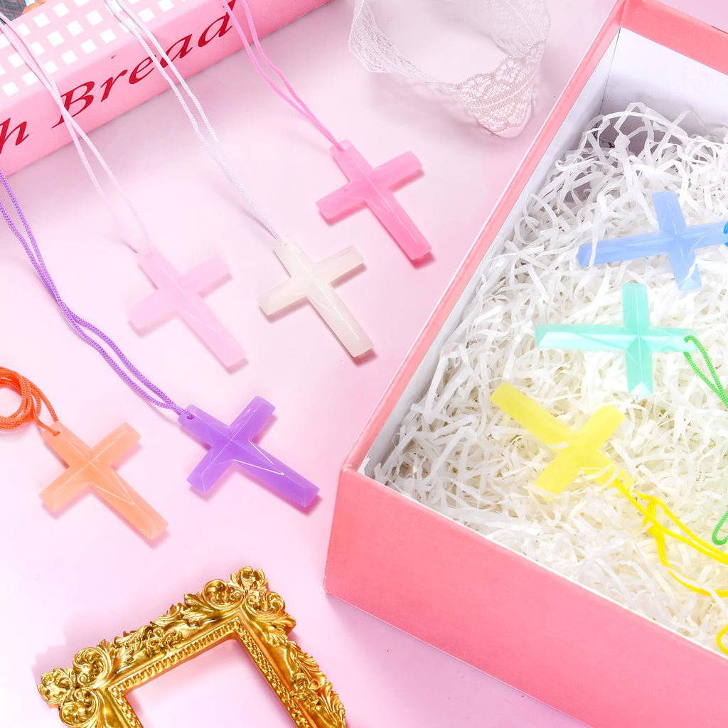 XIPENGKEJI 104 Pack Macaron Crystal Cross Necklaces - Bulk Religious Party Favors for Sunday School, Easter, Christmas