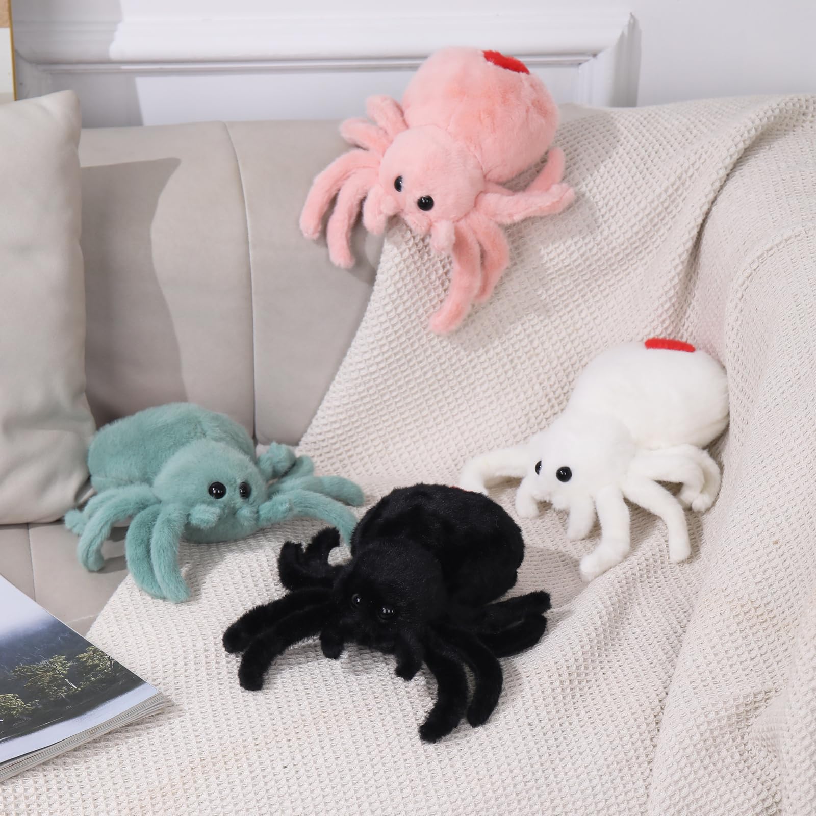 XItbyja 9.8 Inch Halloween Stuffed Spider Plush - Soft Fur Huggable Pillow Toy
