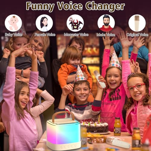 Xiwoa Portable Bluetooth Karaoke Machine for Kids with Dual Wireless Microphones, LED Lights, Voice Change, 10-12 Hour Battery