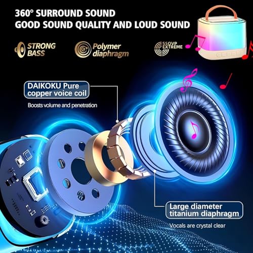 Xiwoa Portable Bluetooth Karaoke Machine for Kids with Dual Wireless Microphones, LED Lights, Voice Change, 10-12 Hour Battery