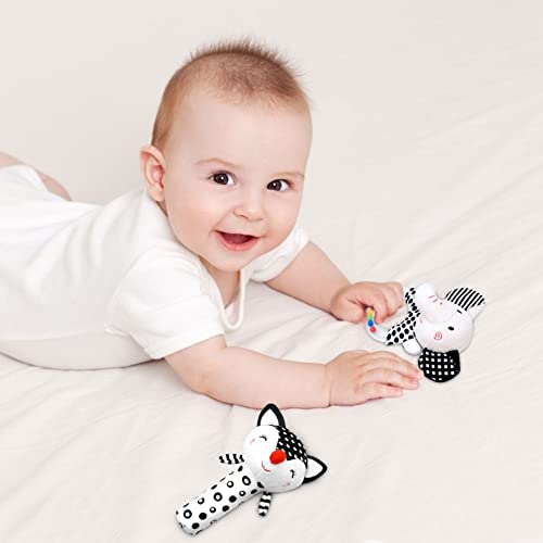 XIXILAND Black & White Baby Rattles for Newborns 0-6 Months - Fox Squeak & Elephant Shaker Set