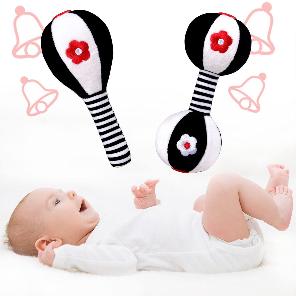 XIXILAND Newborn Rattles 0-6 Months – High Contrast Black & White Dumbbell Toy for Infant Grip and Hearing