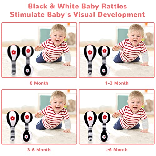 XIXILAND Newborn Rattles 0-6 Months – High Contrast Black & White Dumbbell Toy for Infant Grip and Hearing