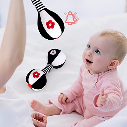 XIXILAND Newborn Rattles 0-6 Months – High Contrast Black & White Dumbbell Toy for Infant Grip and Hearing
