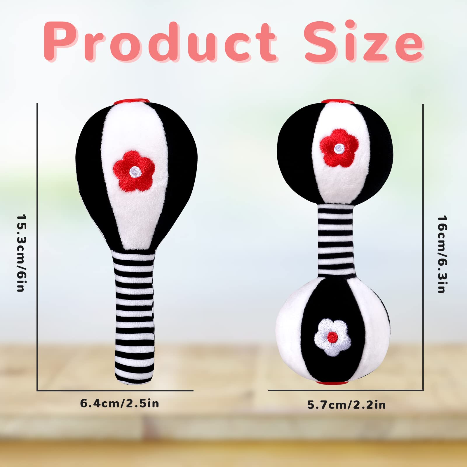 XIXILAND Newborn Rattles 0-6 Months – High Contrast Black & White Dumbbell Toy for Infant Grip and Hearing