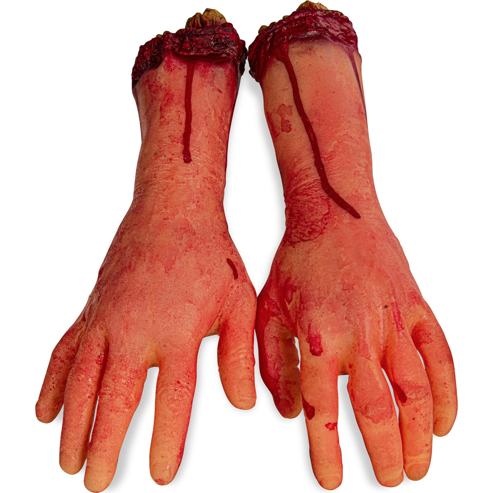 XONOR Halloween Fake Severed Hands - 2-Pack Left & Right, Realistic Bloody Plastic Prop for Haunted House Decor