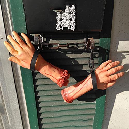 XONOR Halloween Fake Severed Hands - 2-Pack Left & Right, Realistic Bloody Plastic Prop for Haunted House Decor