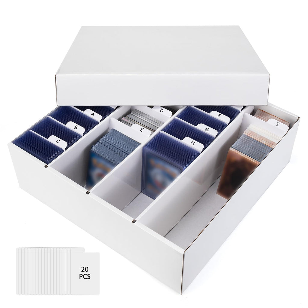 XRACV 4-Compartment Trading Card Storage Box – Holds 3200+ Cards, Waterproof Corrugated Cardboard, Easy Assembly (Bright White)