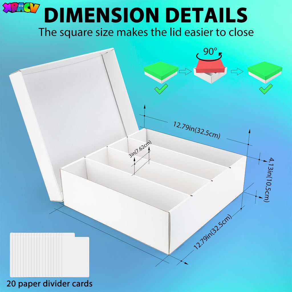 XRACV 4-Compartment Trading Card Storage Box – Holds 3200+ Cards, Waterproof Corrugated Cardboard, Easy Assembly (Bright White)