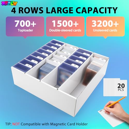 XRACV 4-Compartment Trading Card Storage Box – Holds 3200+ Cards, Waterproof Corrugated Cardboard, Easy Assembly (Bright White)