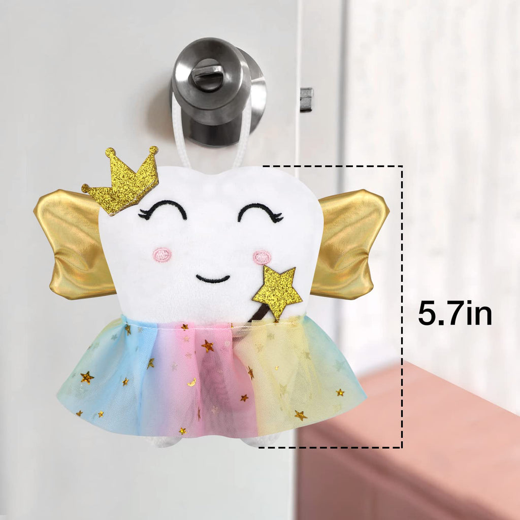 Xunboo Tooth Fairy Pillow with Golden Wings and Tooth Pocket - Soft Plush Keepsake for Girls and Boys