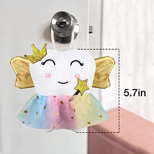 Xunboo Tooth Fairy Pillow with Golden Wings and Tooth Pocket - Soft Plush Keepsake for Girls and Boys